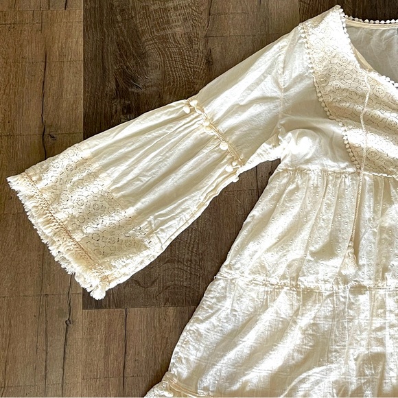 Jeune Jeunesse Cream Colored Boho Style Mini Dress Size L-XL - Picture 3 of 15